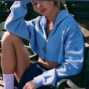 NWOT FP Movement by Free People For The Win Micro Zip Up Hoodie Light Blue